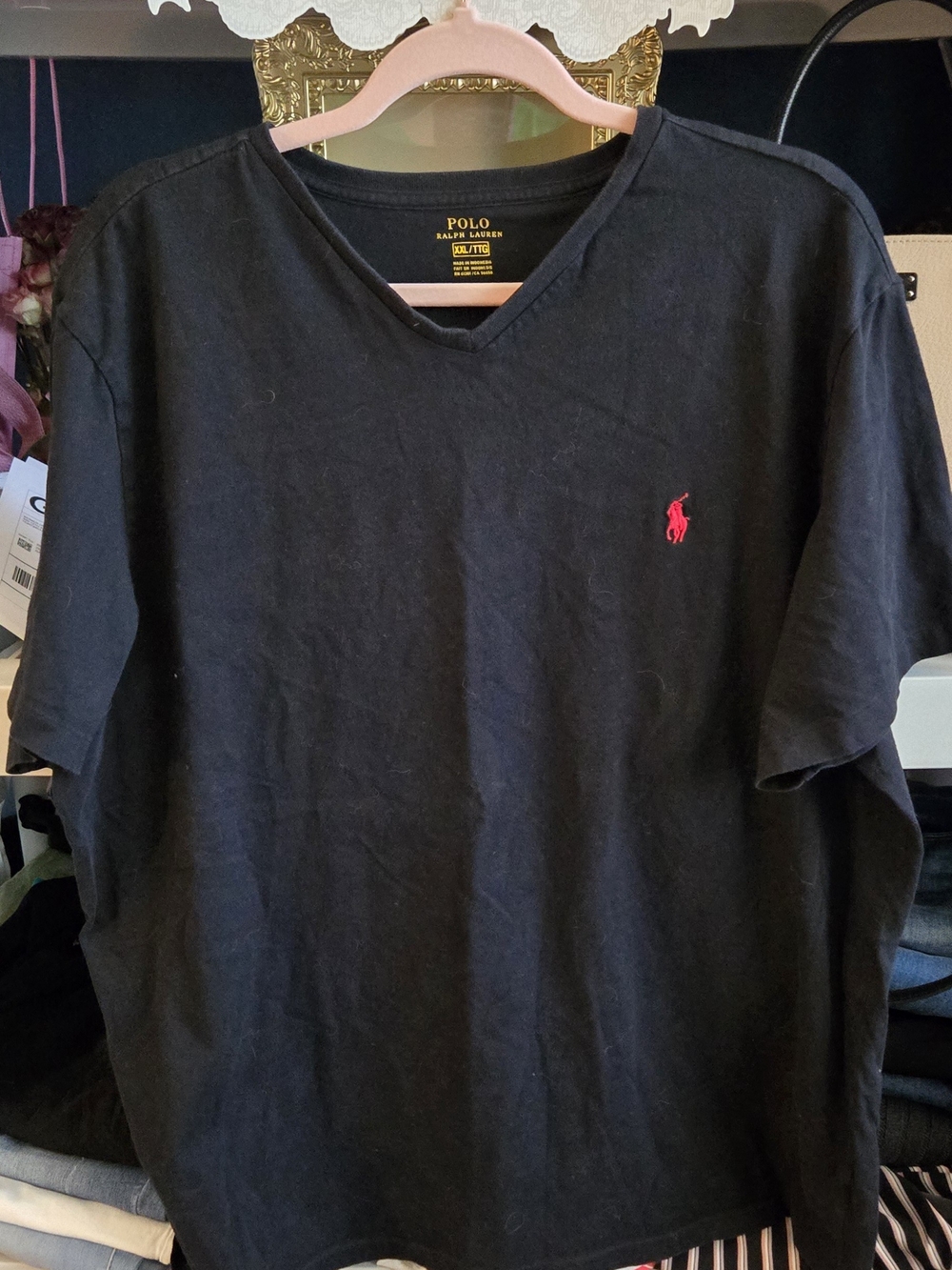 Polo by Ralph Lauren Black V-Neck T-Shirt with Red Pony Logo